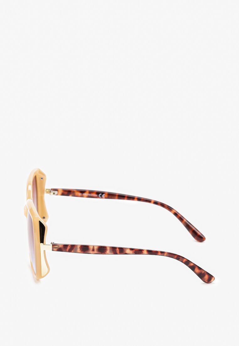 Beżowe Duże Okulary Przeciwsłoneczne z Metalicznymi Wstawkami i Filtrem UV Cleira