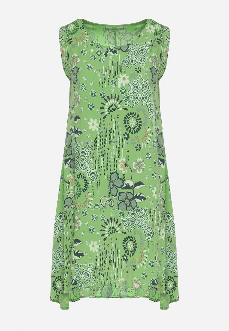 Zielona Wiskozowa Sukienka z Dłuższym Tyłem bez Rękawów Fiema