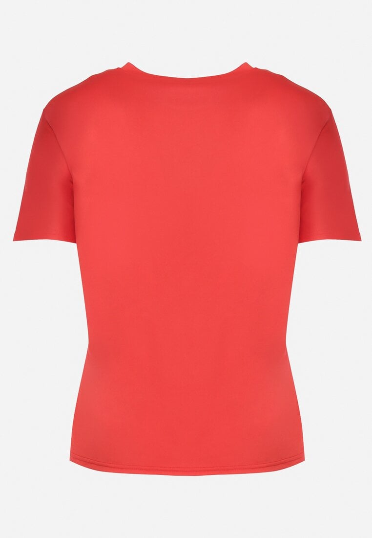 Czerwony T-shirt z Ozdobnym Nadrukiem i Cyrkoniami Moariss