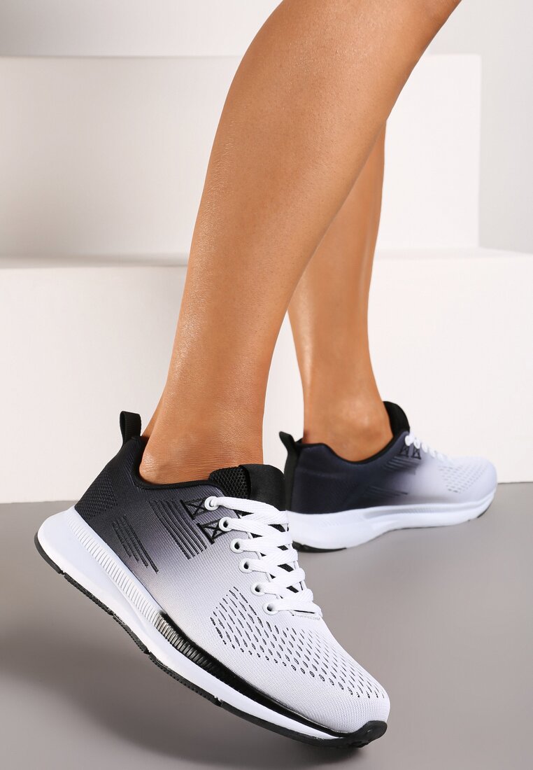 Biało-Czarne Klasyczne Sznurowane Buty Sportowe Sneakersy na Płaskiej Podeszwie z Perforacją Lavonnia