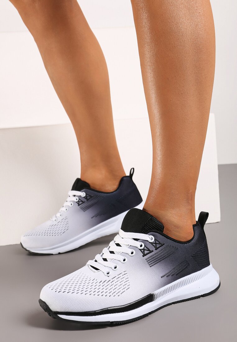 Biało-Czarne Klasyczne Sznurowane Buty Sportowe Sneakersy na Płaskiej Podeszwie z Perforacją Lavonnia