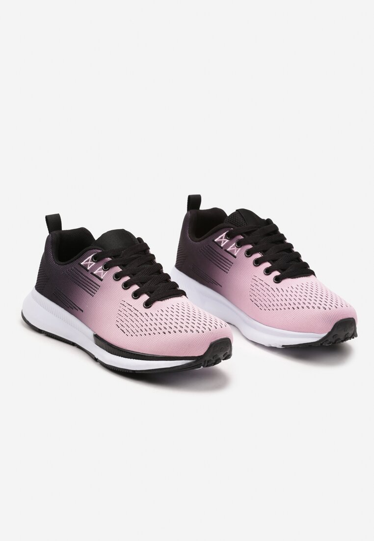 Różowo-Czarne Klasyczne Sznurowane Buty Sportowe Sneakersy na Płaskiej Podeszwie z Perforacją Lavonnia