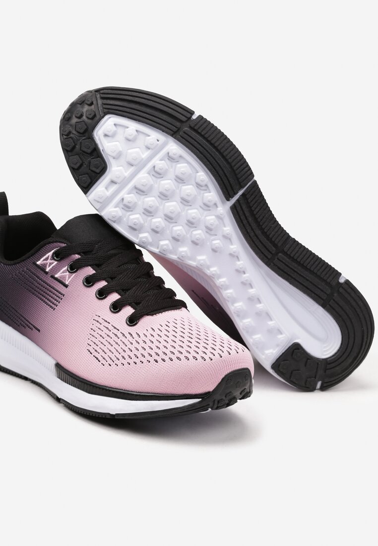 Różowo-Czarne Klasyczne Sznurowane Buty Sportowe Sneakersy na Płaskiej Podeszwie z Perforacją Lavonnia