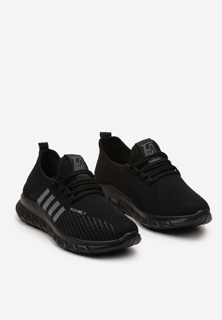 Czarno-Szare Sznurowane Buty Sportowe Sneakersy na Grubszej Podeszwie ze Skarpetkową Cholewką Reelia