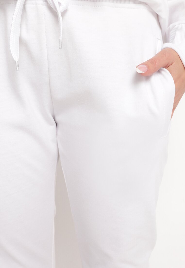 Białe Spodnie Dresowe z Gumką w pasie i Troczkiem Halemia
