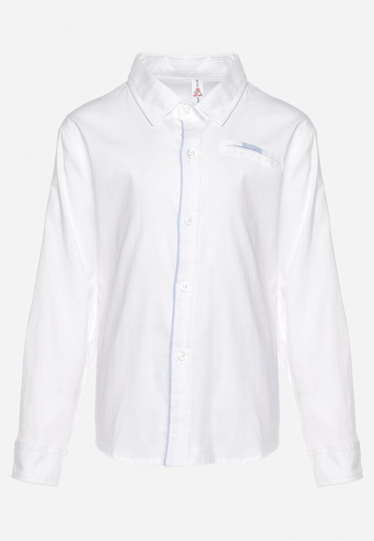 Biała Koszula Bawełniana z Kołnierzykiem i Kieszonką Grapia