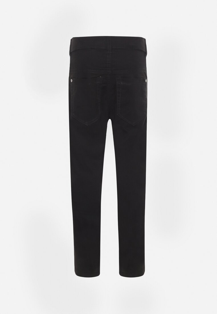 Czarne Bawełniane Spodnie Jeansy Zapinane na Guzik Drilbia