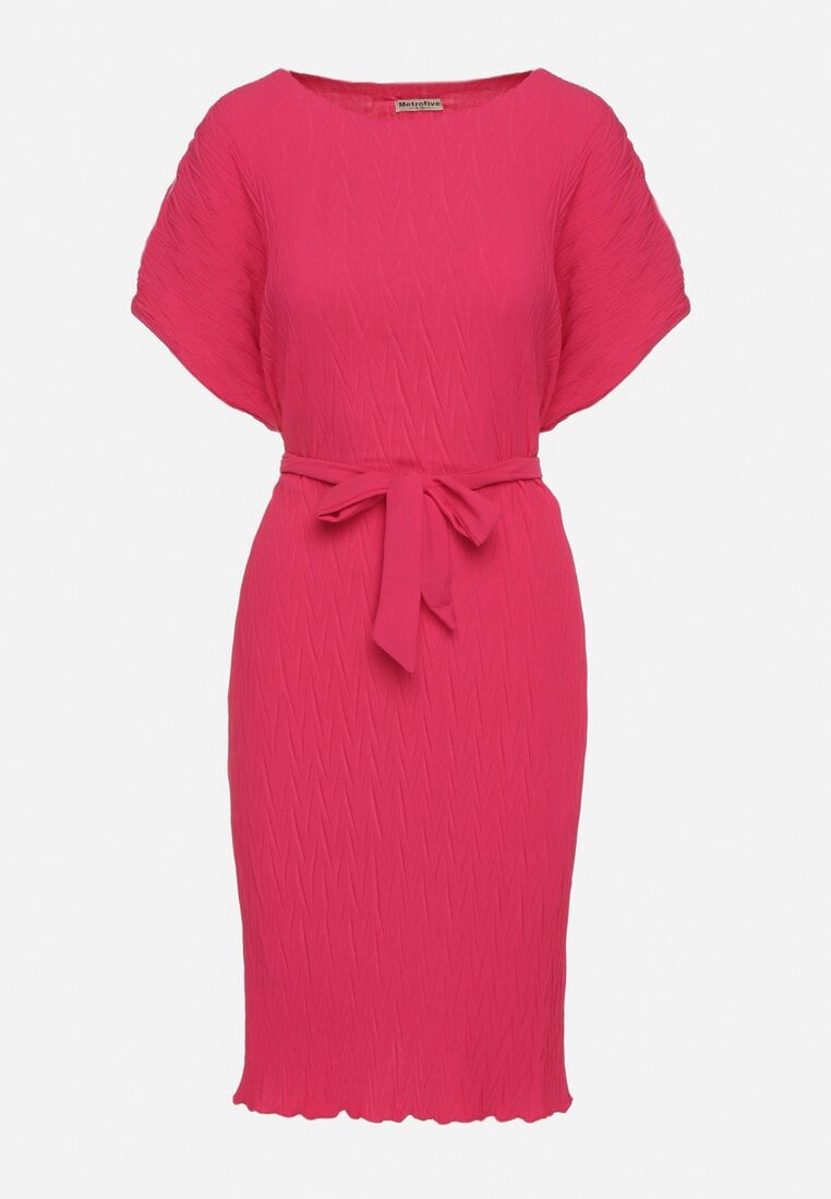 Fuksjowa Sukienka pudełkowa z Materiałowym Paskiem Imoolia