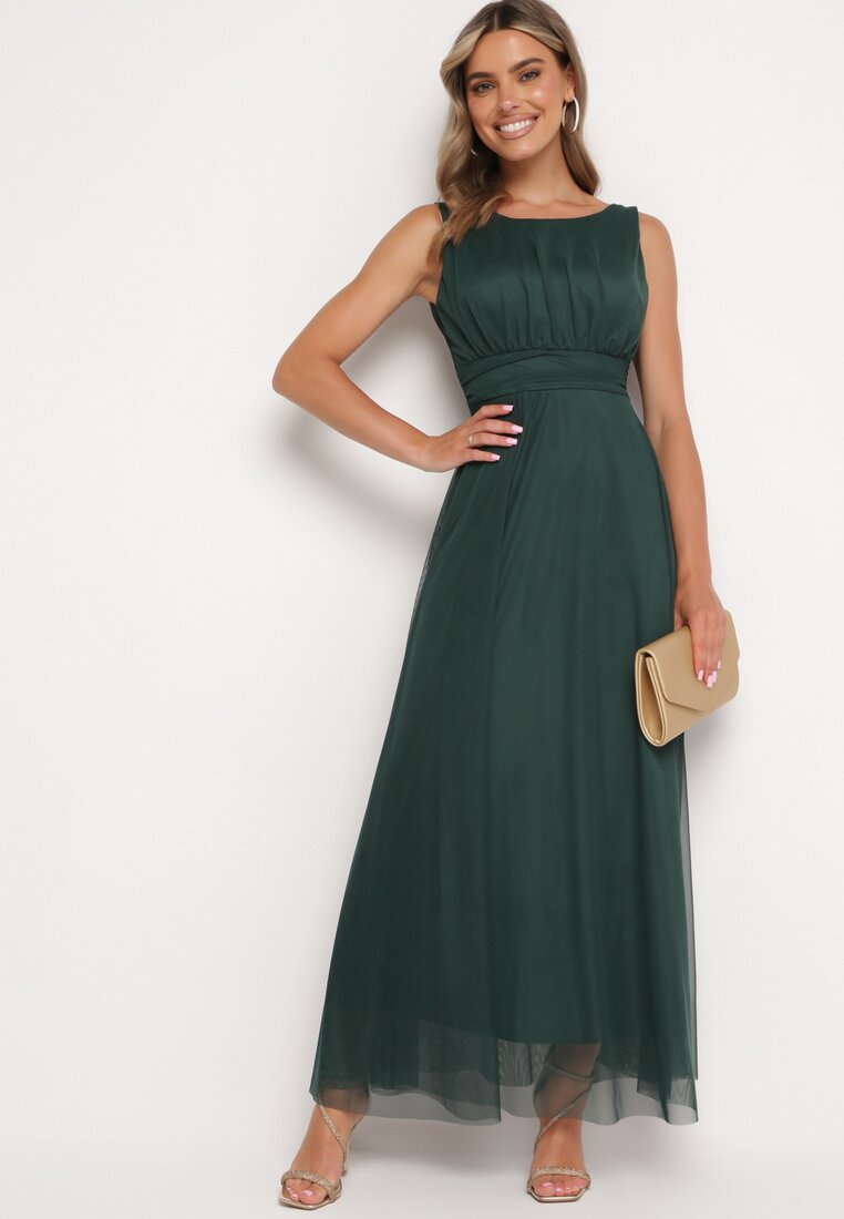 Zielona Sukienka Koktajlowa z Tiulowym Dołem Elasoria