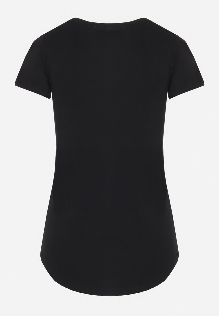 Czarny Klasyczny T-shirt z Bawełny Ozdobiony Nadrukiem Getantia