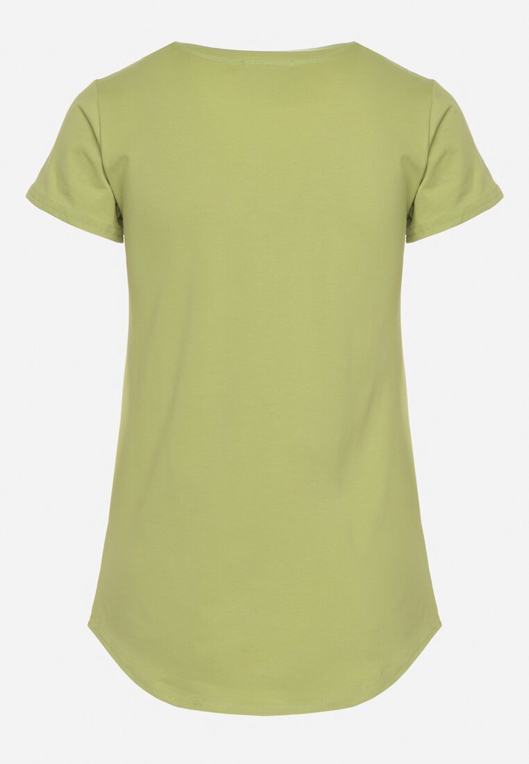 Jasnozielony Klasyczny T-shirt z Bawełny Ozdobiony Nadrukiem Getantia