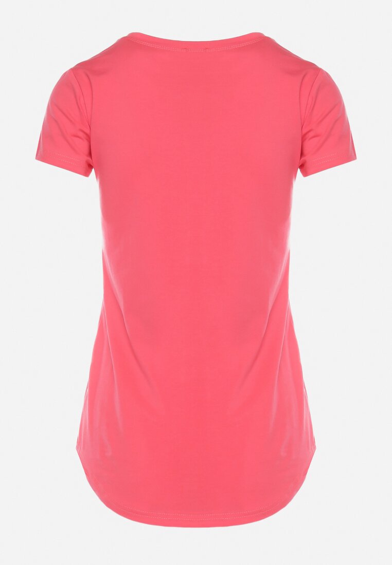 Różowy Klasyczny T-shirt z Bawełny Ozdobiony Nadrukiem Getantia