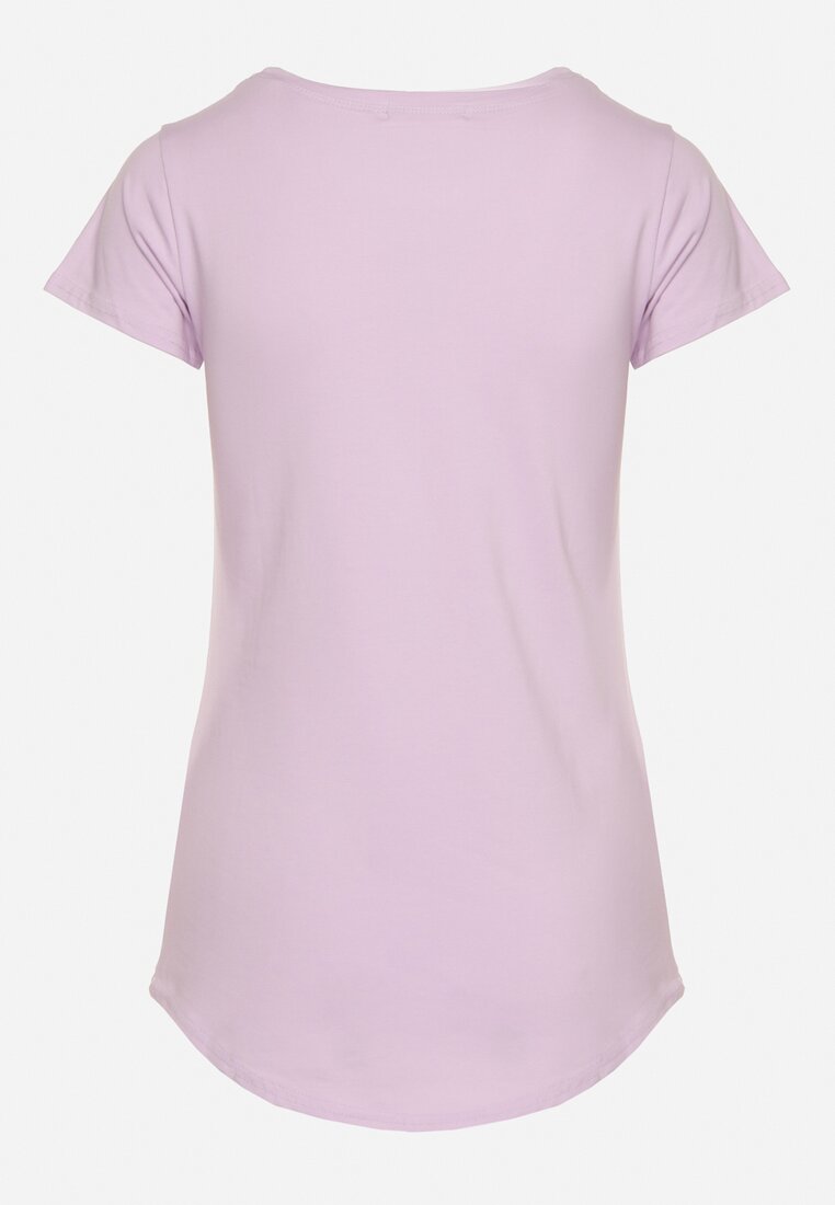 Fioletowy Klasyczny T-shirt z Bawełny Ozdobiony Nadrukiem Getantia