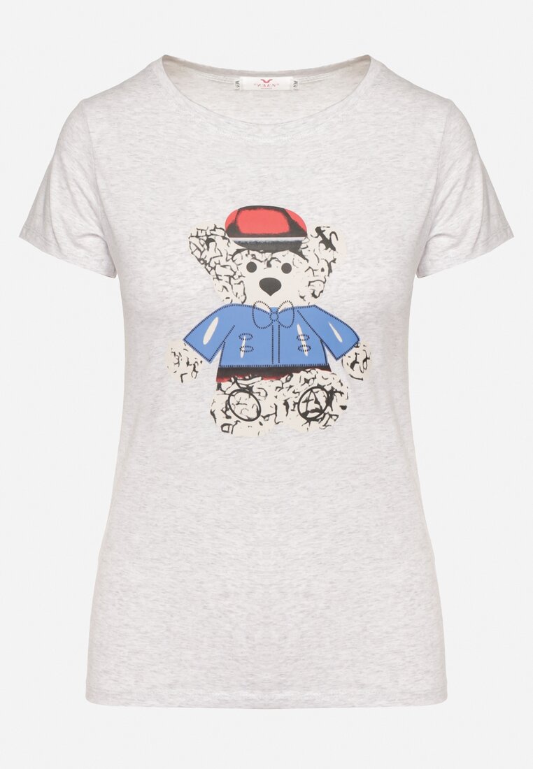 Szary T-shirt Bawełniany z Nadrukiem Rusolia