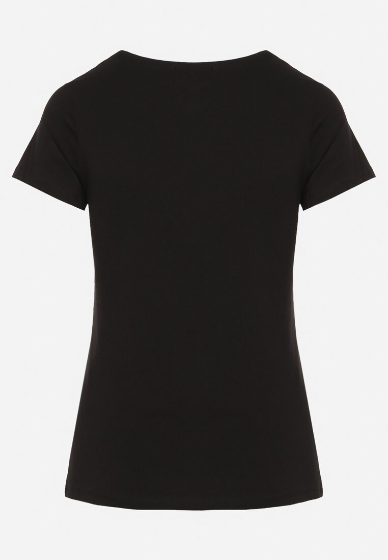 Czarny T-shirt Bawełniany z Nadrukiem Rusolia