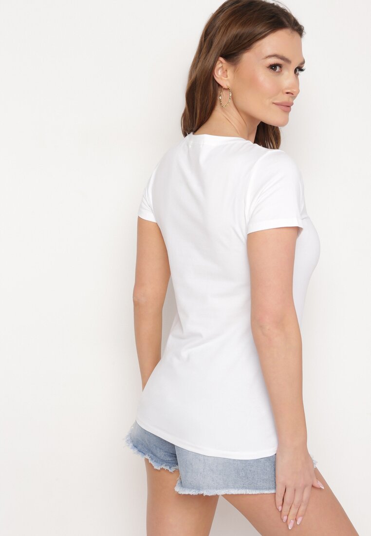 Biały T-shirt Bawełniany z Nadrukiem Rusolia