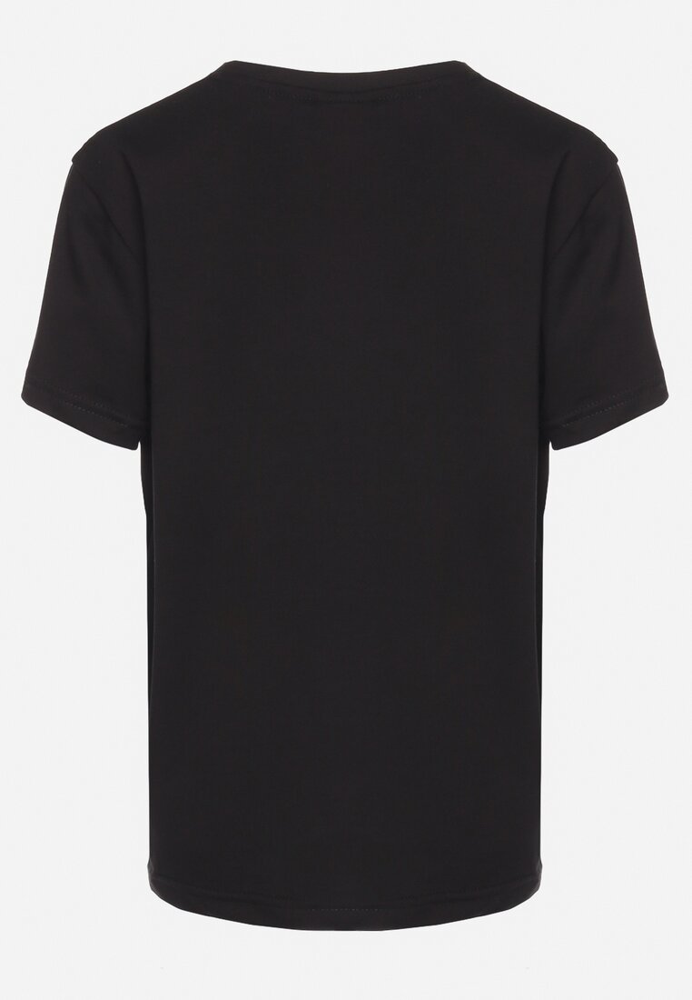 Czarna Bawełniana Koszulka T-shirt z Krótkim Rękawem i Nadrukiem Kinmalia