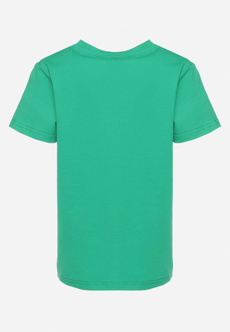 Zielona Koszulka T-shirt z Nadrukiem Śmiesznego Kota Ellari