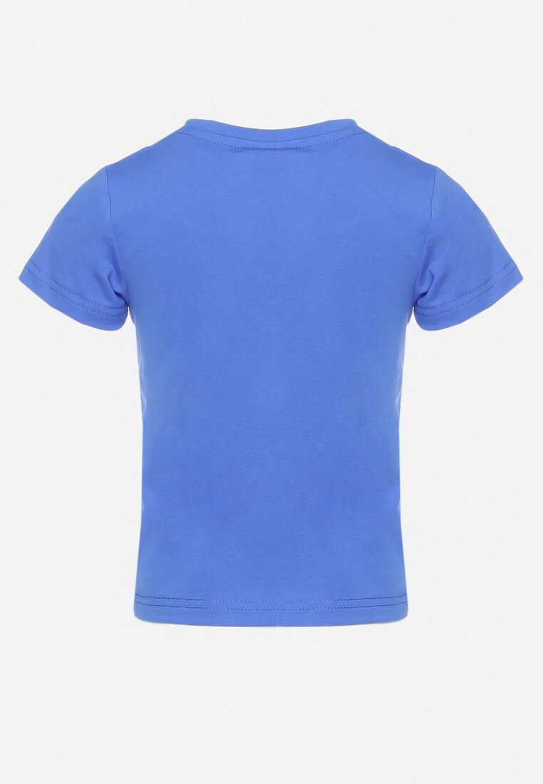 Niebieska Koszulka z Bawełny z Krótkim Rękawem Ozdobiona Aplikacją Lumubia