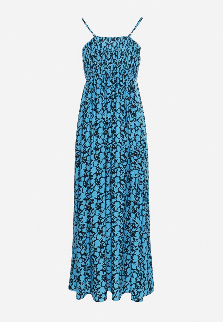 Niebieska Wiskozowa Sukienka z Kopertowym Dekoltem na Regulowanych Ramiączkach ze Ściągaczem Dimarla