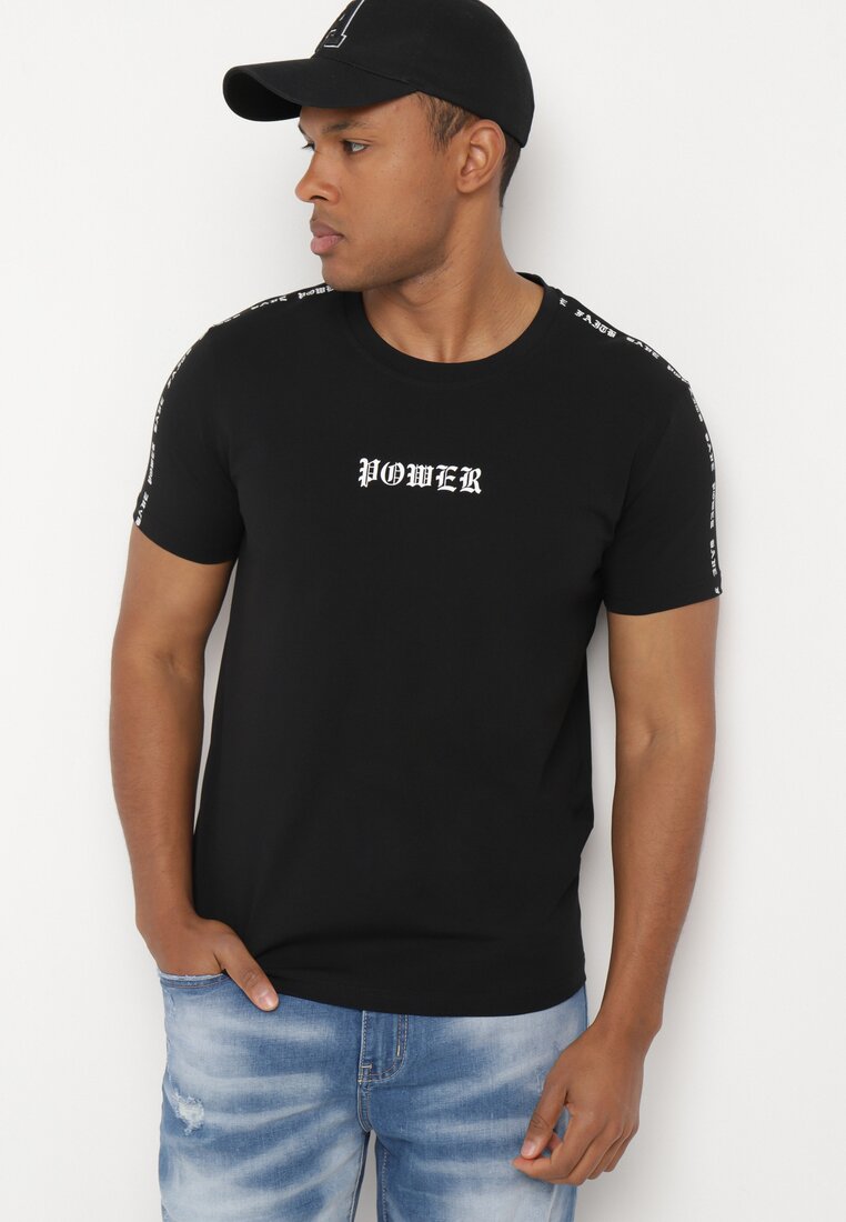 Czarna Bawełniana Koszulka T-shirt z Nadrukiem Dorolia