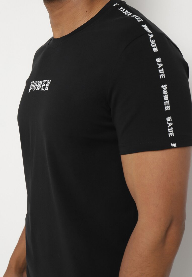 Czarna Bawełniana Koszulka T-shirt z Nadrukiem Dorolia