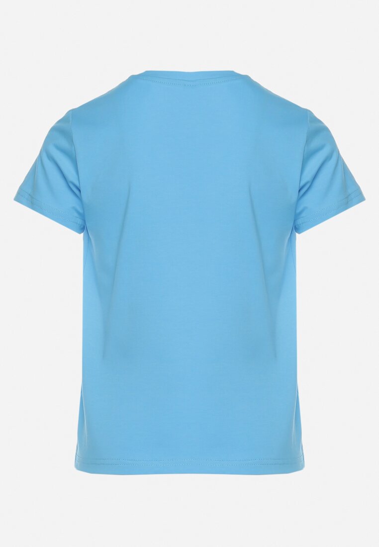 Niebieska Koszulka T-shirt z Nadrukiem z Kotem Palialia