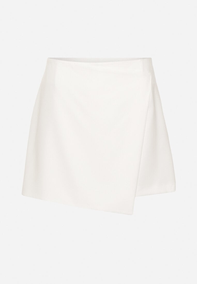 Białe Spódnico-Szorty z Wysokim Stanem Zapinane na Suwak Nestadella