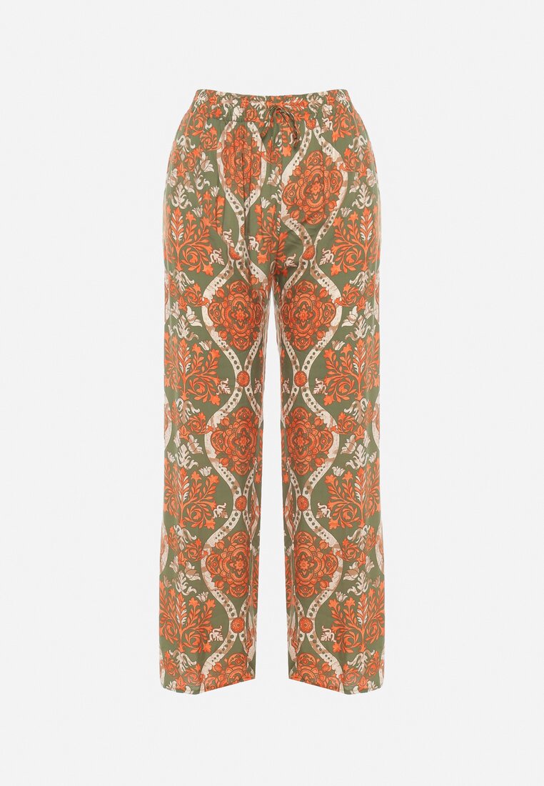 Ciemnobeżowe Szerokie Spodnie z Wiskozy w Stylu Boho z Gumką w Pasie i Wysokim Stanem Tiamaylee