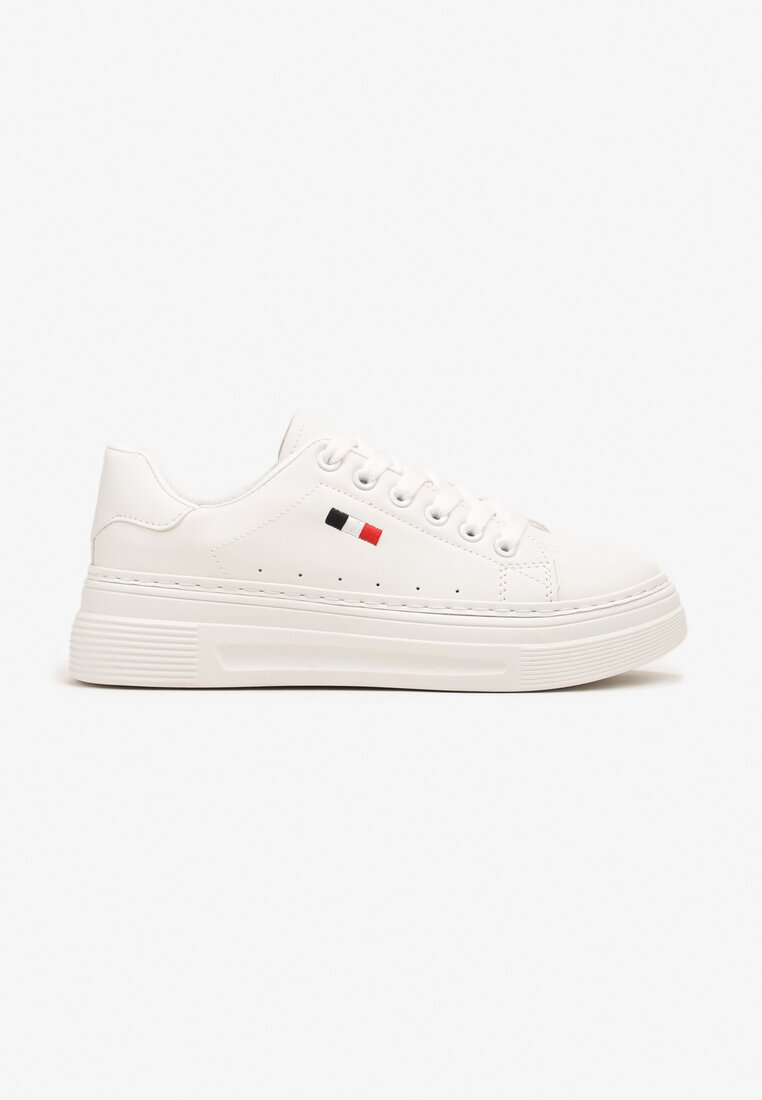 Białe Casualowe Sneakersy na Grubej Podeszwie z Metalicznymi Wstawkami Vailia