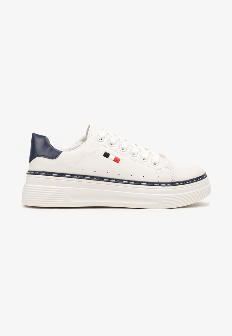 Biało-Granatowe Casualowe Sneakersy na Grubej Podeszwie z Metalicznymi Wstawkami Vailia
