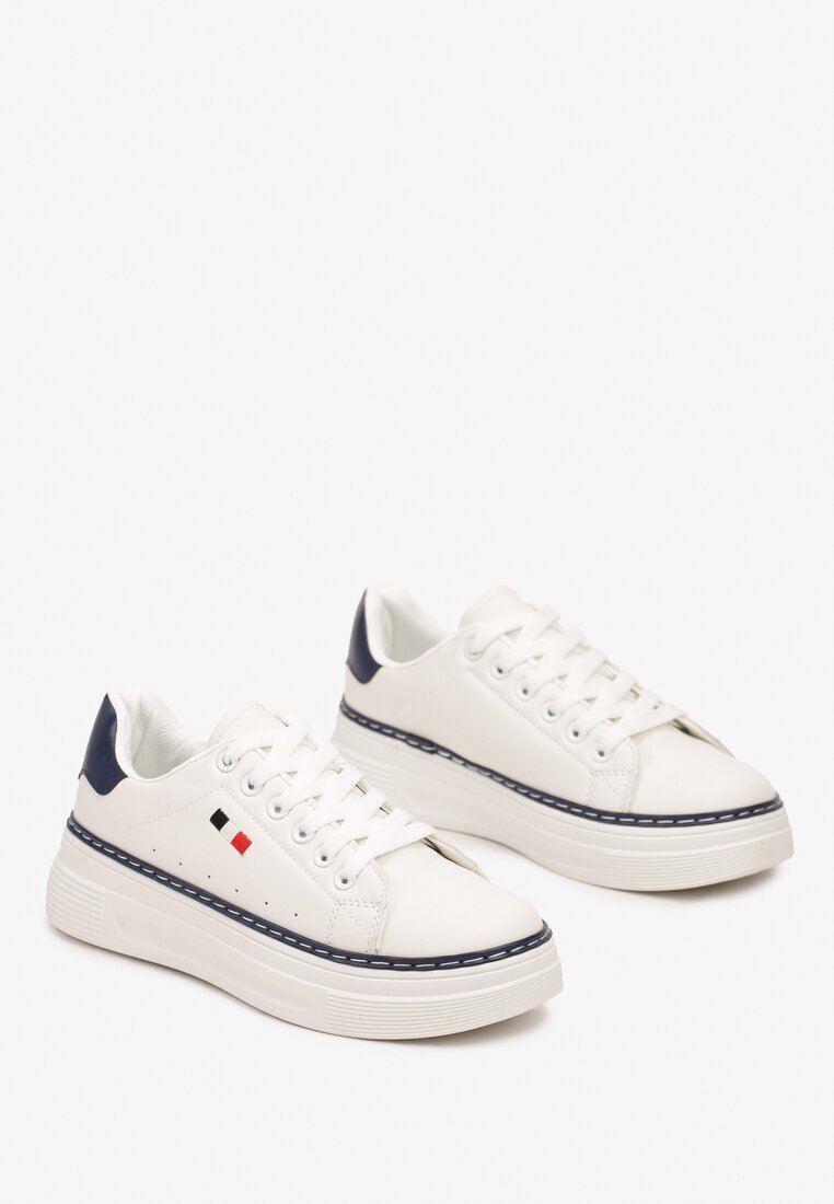 Biało-Granatowe Casualowe Sneakersy na Grubej Podeszwie z Metalicznymi Wstawkami Vailia