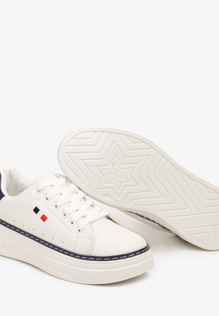 Biało-Granatowe Casualowe Sneakersy na Grubej Podeszwie z Metalicznymi Wstawkami Vailia