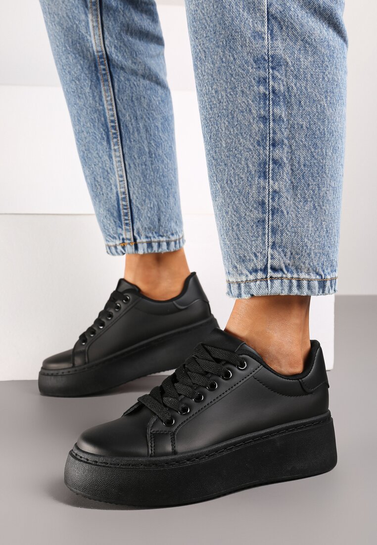 Czarne Casualowe Sneakersy na Grubej Podeszwie Tiadonia