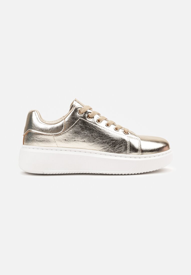 Złote Płaskie Sneakersy Vices z Metalicznym Wykończeniem Syliyana