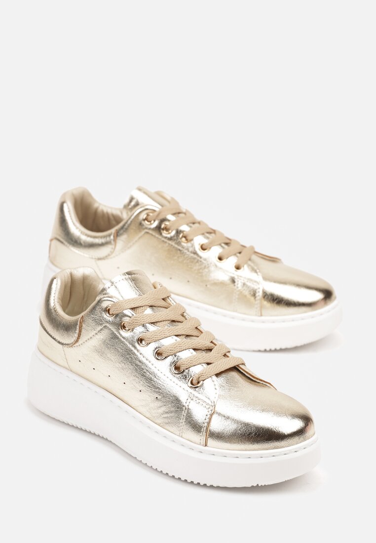 Złote Płaskie Sneakersy Vices z Metalicznym Wykończeniem Syliyana