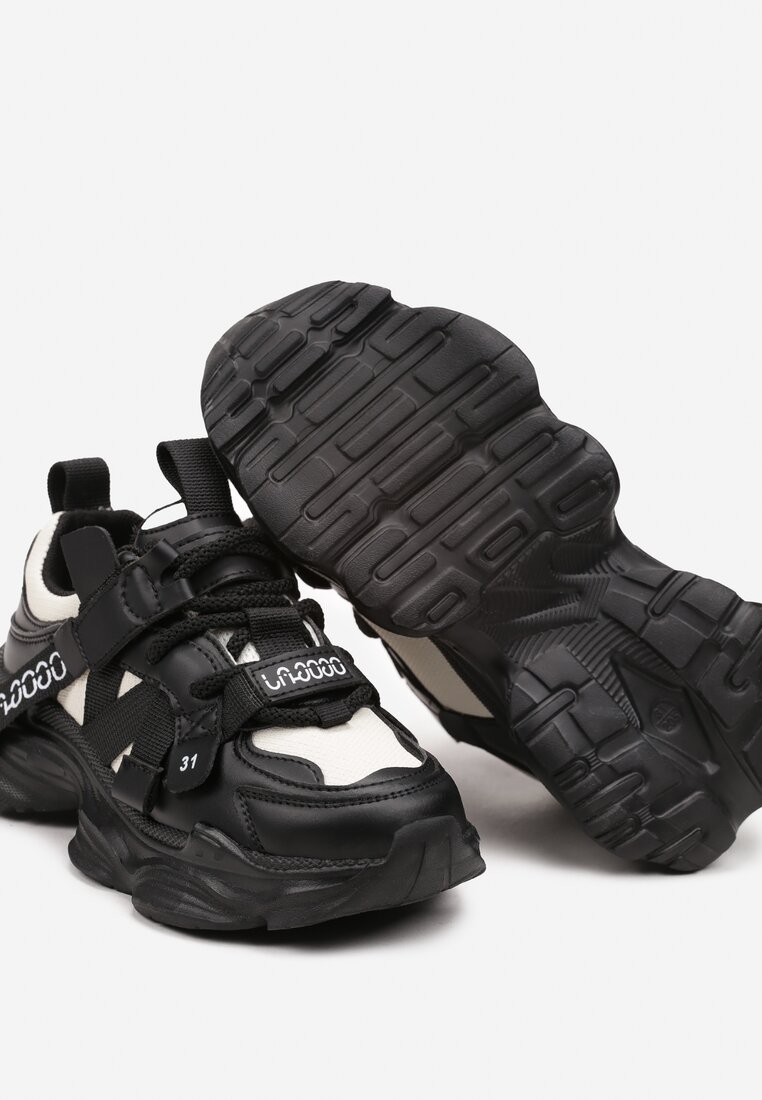 Czarne Buty Sportowe Sneakersy na Grubej Podeszwie Zapinane na Rzep ze Sznurowaniami Testella