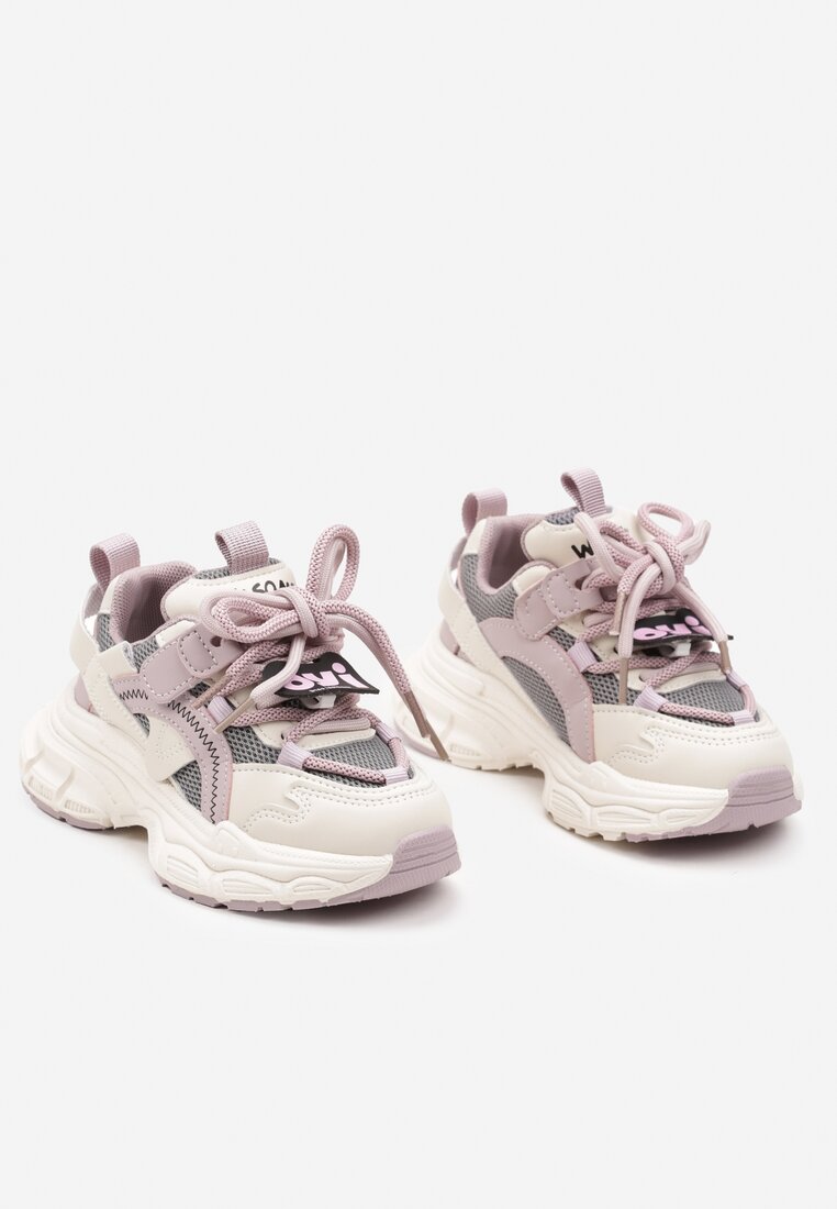 Fioletowo-Beżowe Buty Sportowe Sneakersy ze Sznurowaniami Testavie