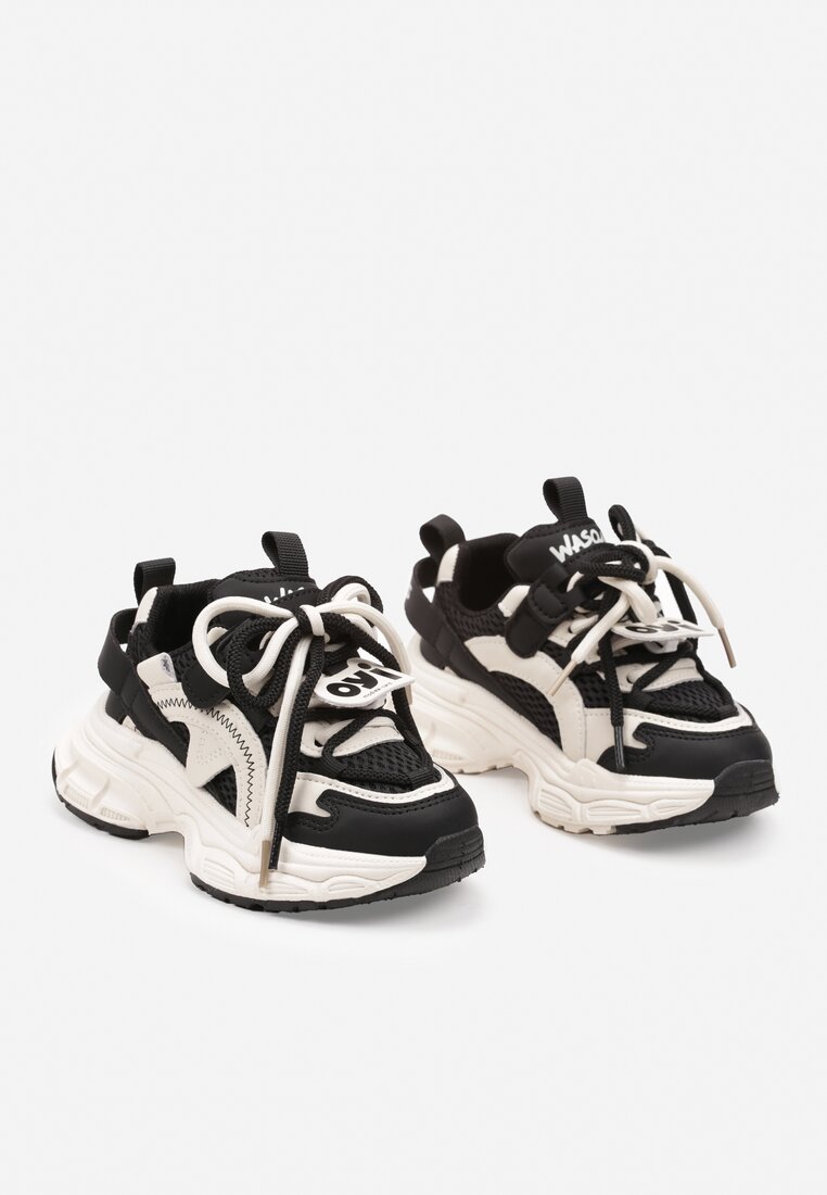 Czarno-Beżowe Buty Sportowe Sneakersy ze Sznurowaniami Testavie