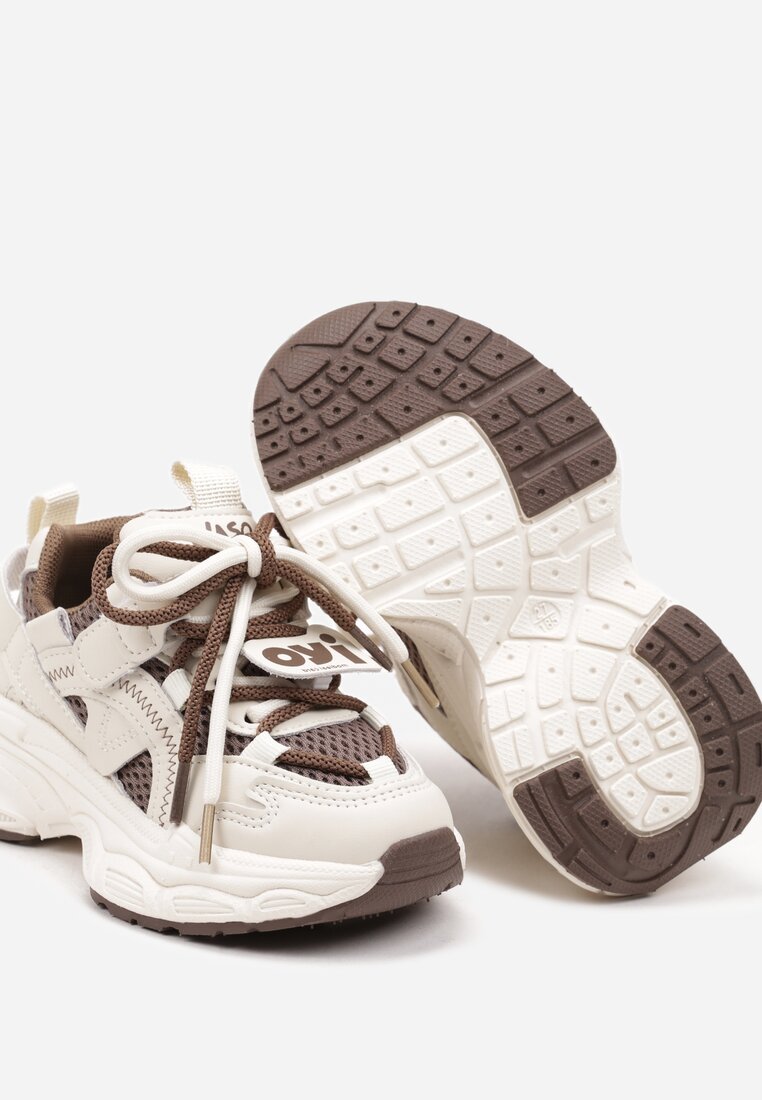 Beżowo-Brązowe Buty Sportowe Sneakersy ze Sznurowaniami Testavie