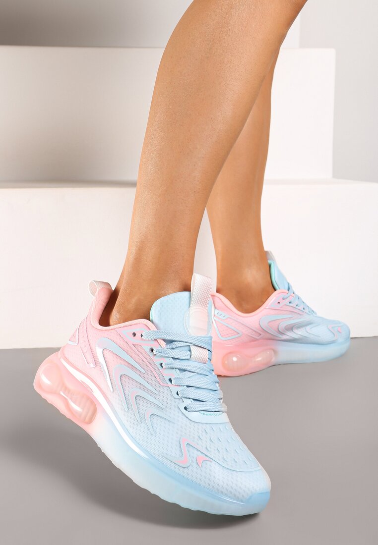 Niebiesko-Różowe Płaskie Sznurowane Buty Sportowe Sneakersy Risanni