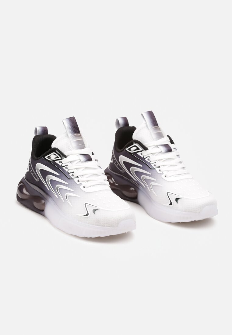 Biało-Czarne Płaskie Sznurowane Buty Sportowe Sneakersy Risanni