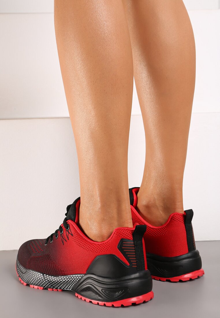 Czerwono-Czarne Płaskie Sznurowane Buty Sportowe Sneakersy Risavette