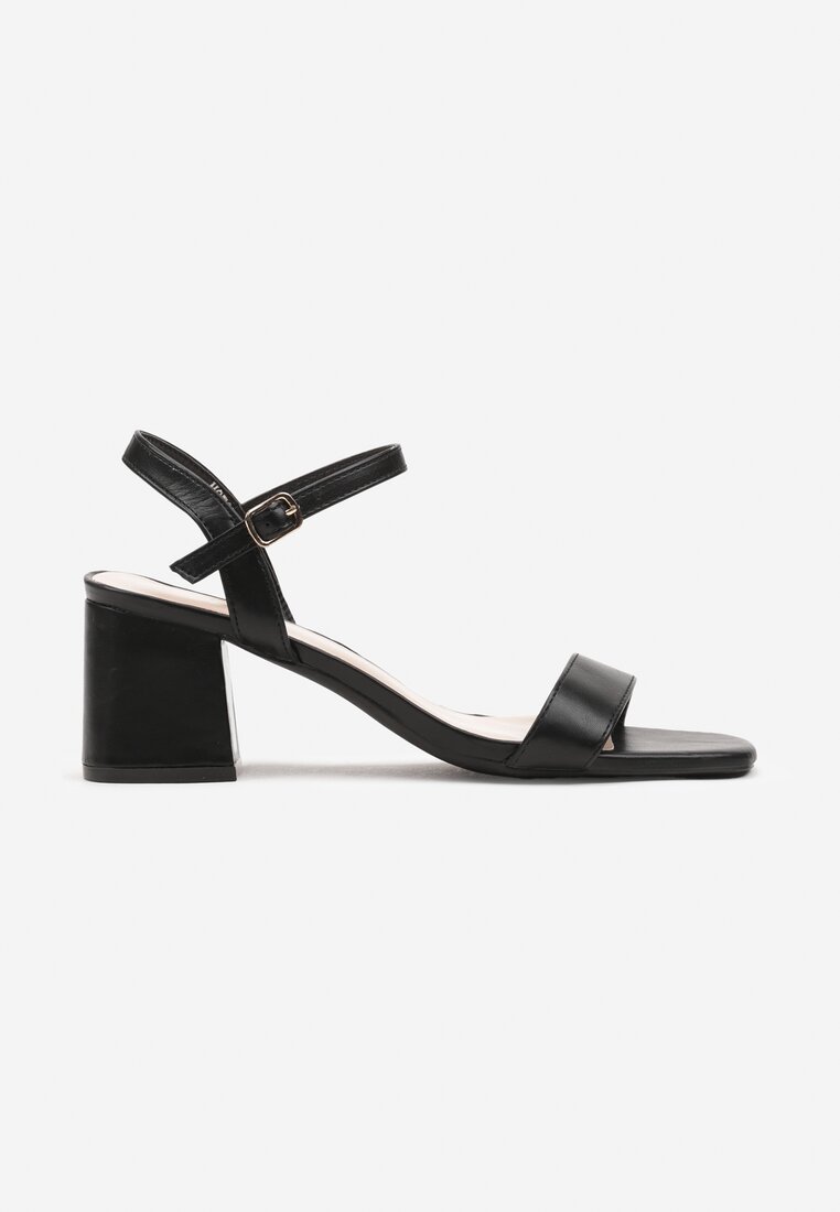 Czarne Klasyczne Sandały na Niskim Obcasie Testel