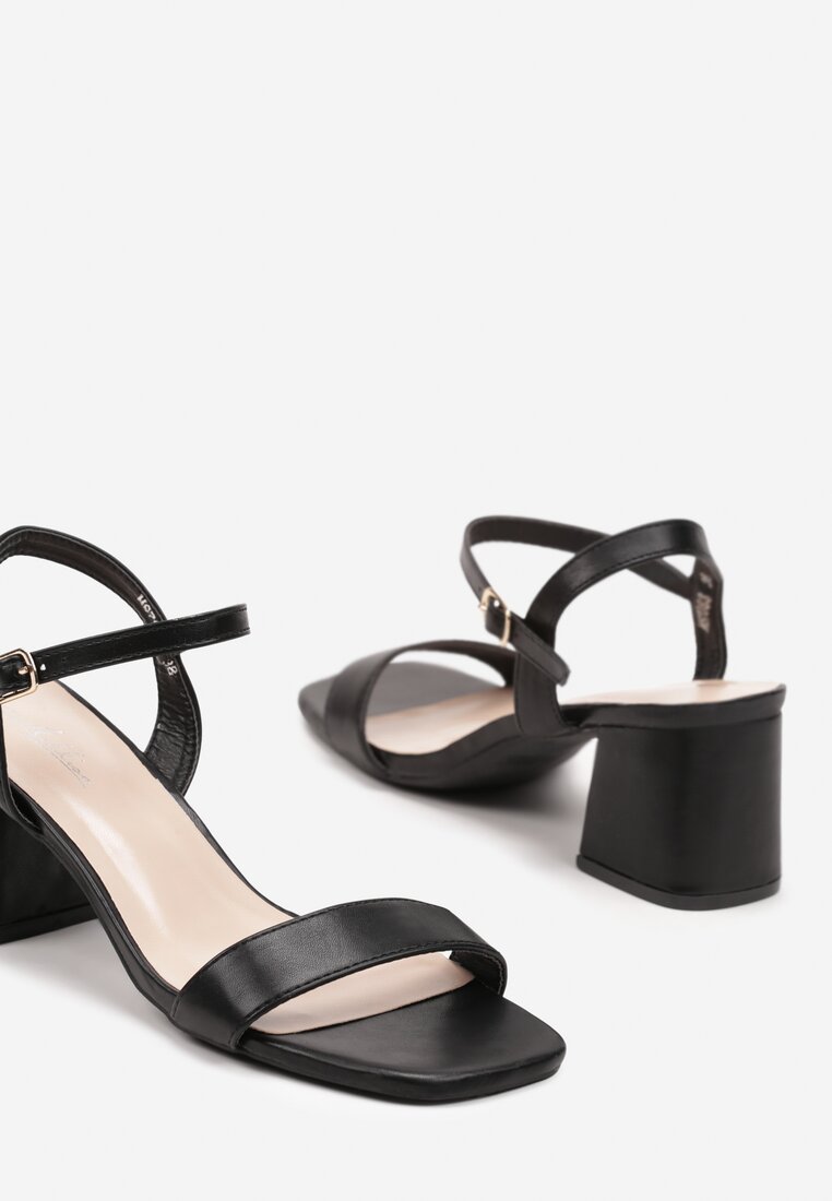 Czarne Klasyczne Sandały na Niskim Obcasie Testel