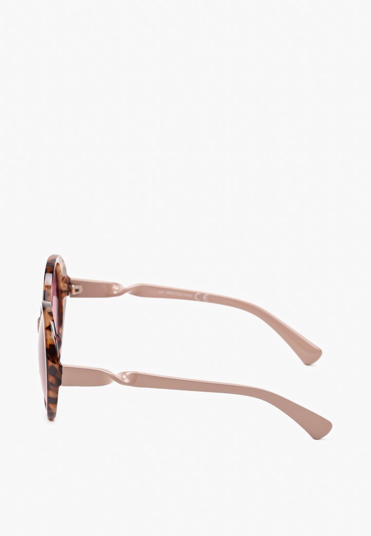 Beżowo-Różowe Okulary Przeciwsłoneczne z Okrągłymi Oprawkami i Filtrem UV Ulvalea