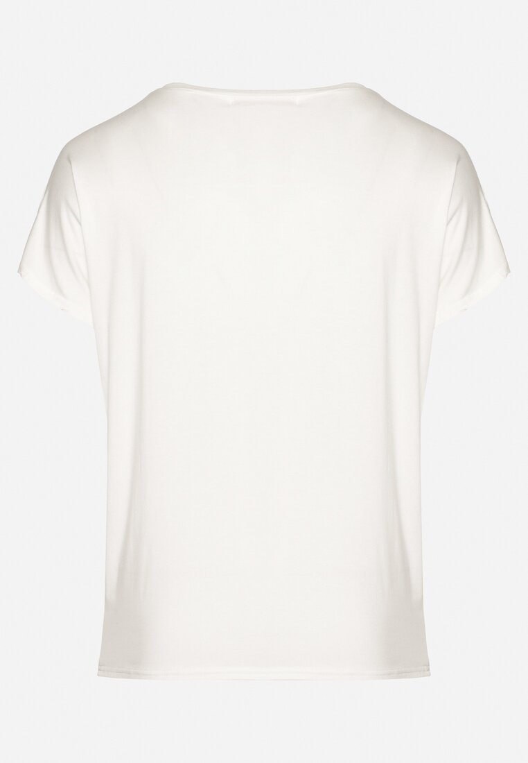 Biały Bawełniany T-shirt z Ozdobnym Napisem i Cyrkoniami Krisiona