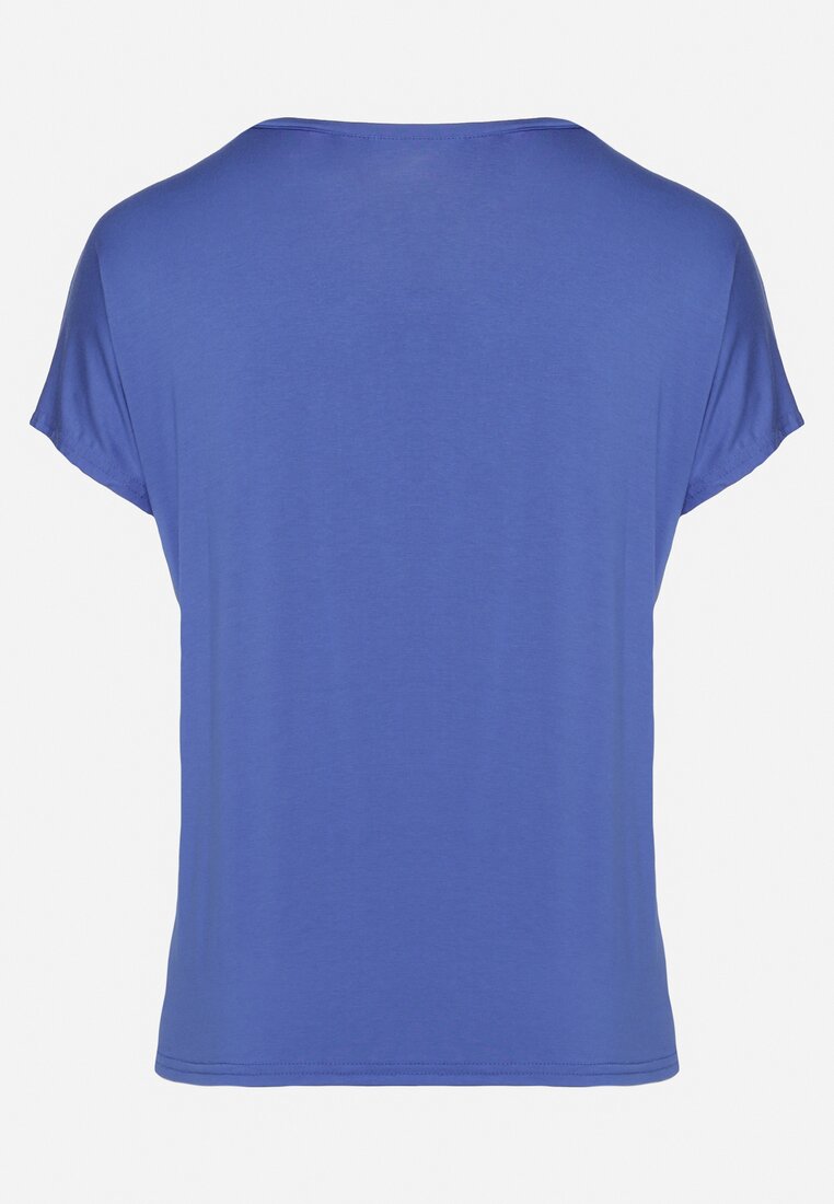 Niebieski Klasyczny Bawełniany T-shirt Ozdobiony Cyrkoniami Christara