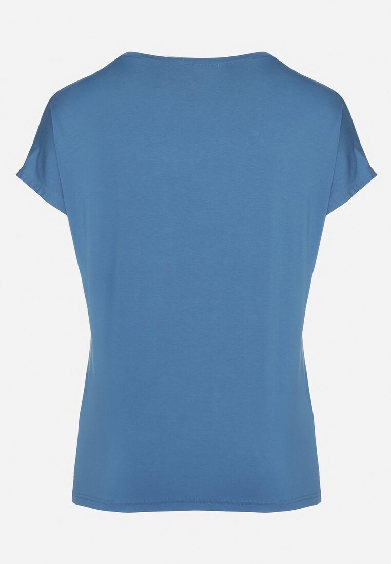 Jasnoniebieski Klasyczny Bawełniany T-shirt z Nadrukiem Wiloa