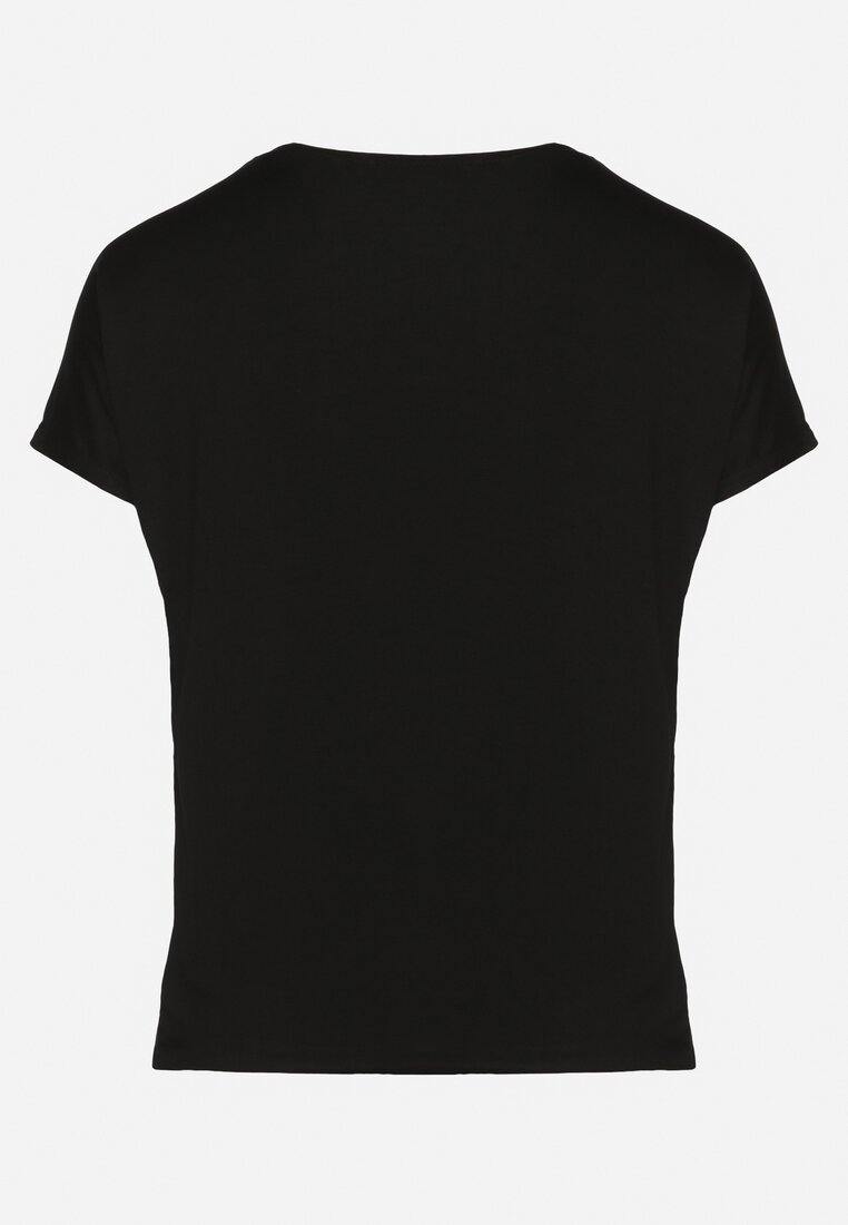Czarny T-shirt z Bawełny z Kokardkami Ozdobionymi Cyrkoniami Rissamore
